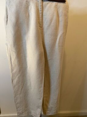 Willi Smith  Cream Linen-Blend Straight Crop Pants